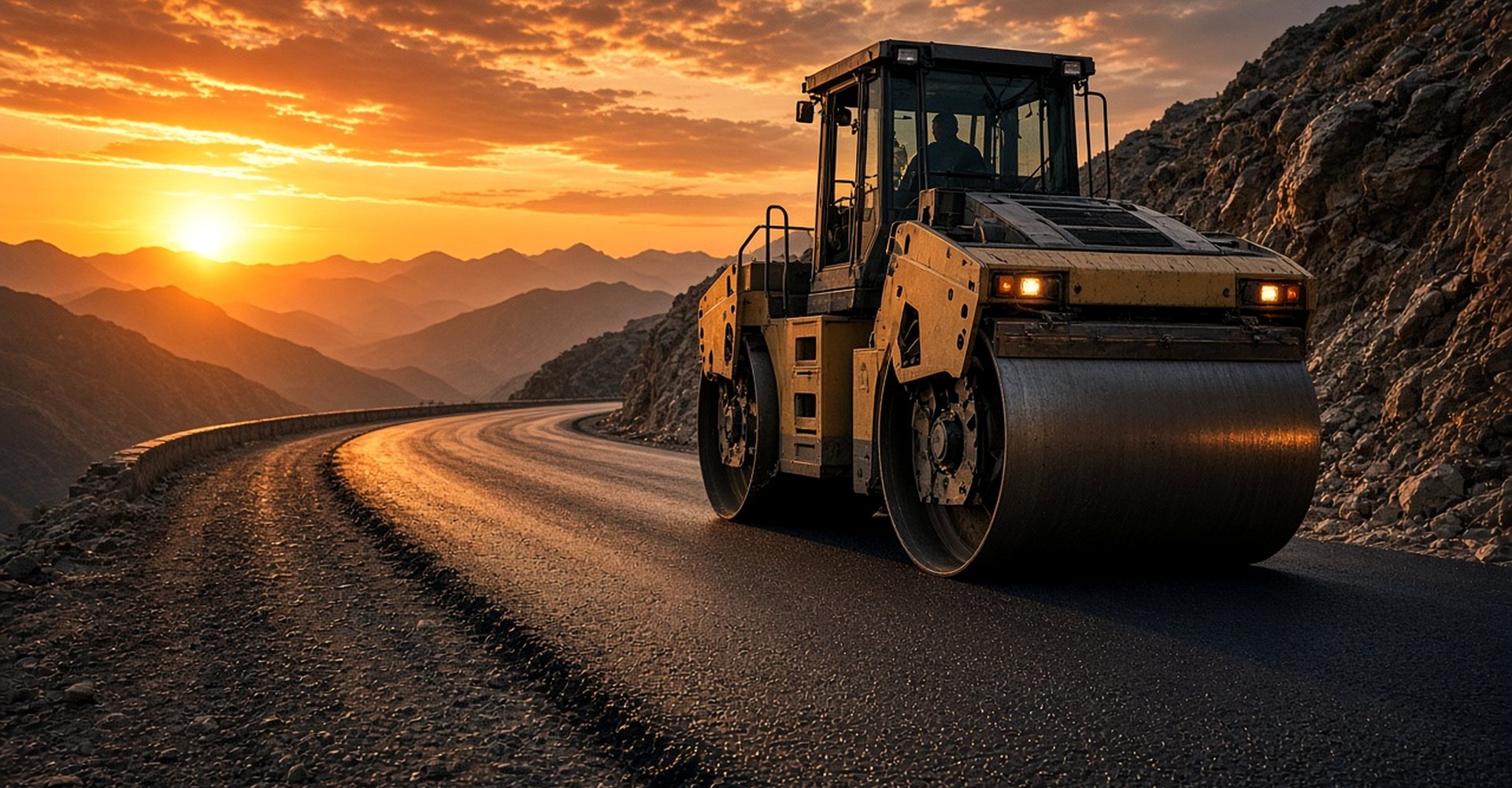 Gün batımında yol yapım çalışması